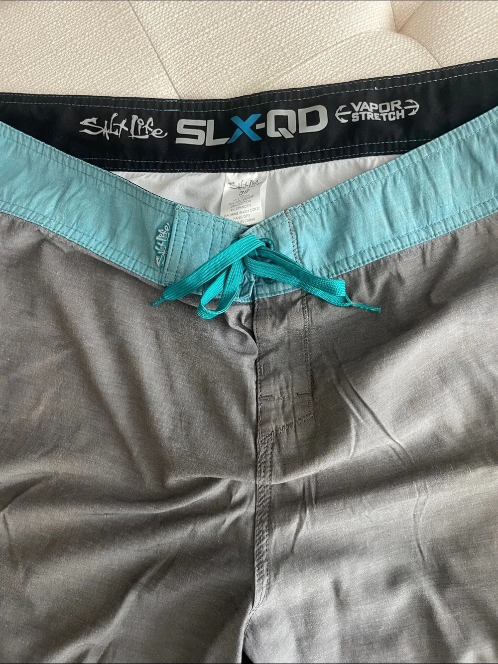 Men's Gray Swim Trunks with Teal Accents